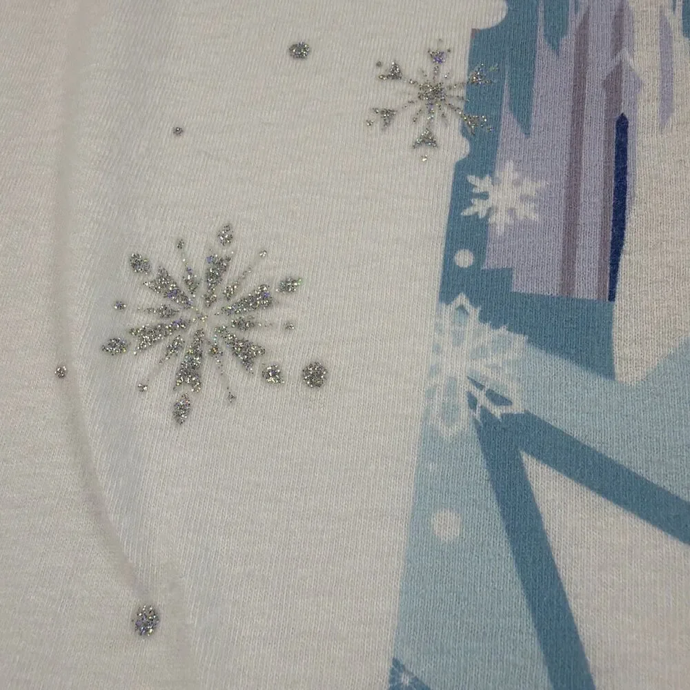 Disney Parks Frozen Ever After Olaf & Elsa Glitter Snowflake T-Shirt Women’s Med - Picture 3 of 7